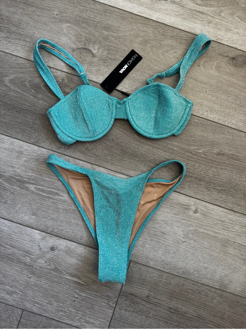Fashion Nova Sparkling Teal Underwire Bikini Set